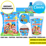 Mickey Farm, editable template, Canva editable instant digital download, chip bag, topper, label