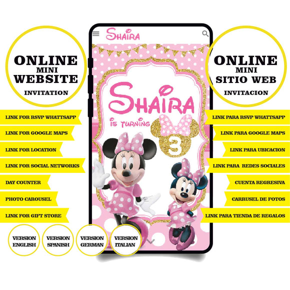 Minnie Mouse, online mini website invitation