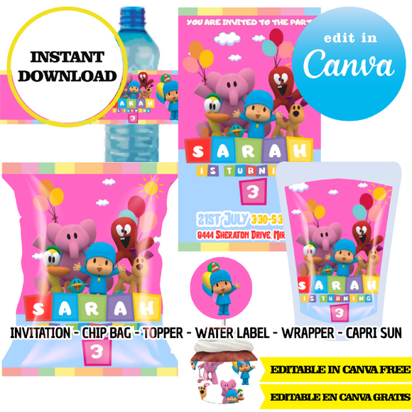 Pocoyo, editable template, CANVA
