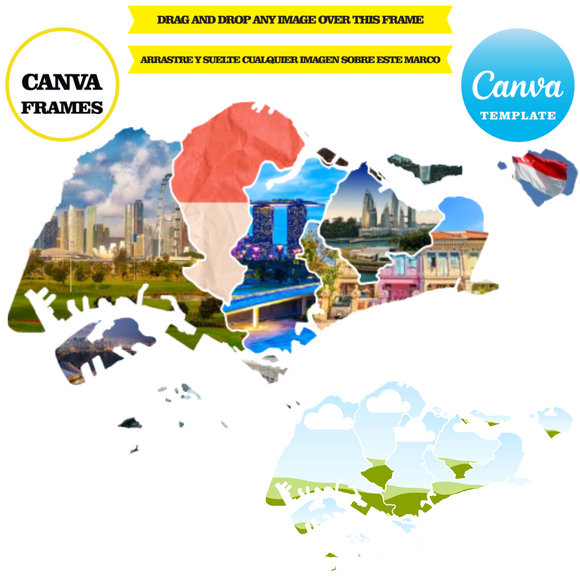 Singapore maps, element frame,mockups, drag and drop in canva