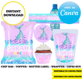 Mermaid tail, editable template, Canva editable instant digital download, chip bag, topper, label, capri sun