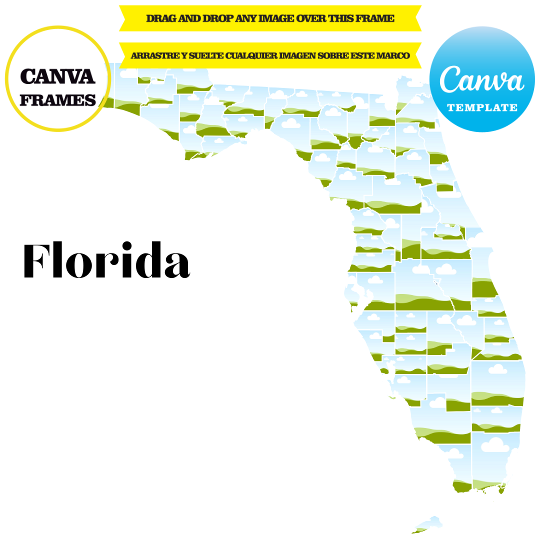 Florida maps, element frame, USA state, drag and drop in canva – Phigraphic