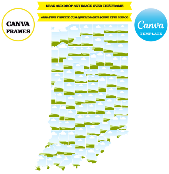 Indiana maps, element frame, USA state, drag and drop in canva