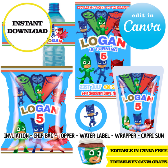 PJ mask - Canva Templates (Chip Bags, Labels & More)