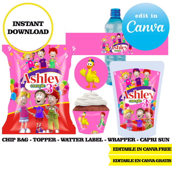 Biper y sus amigos, editable template, Canva editable instant digital download, chip bag, topper, label