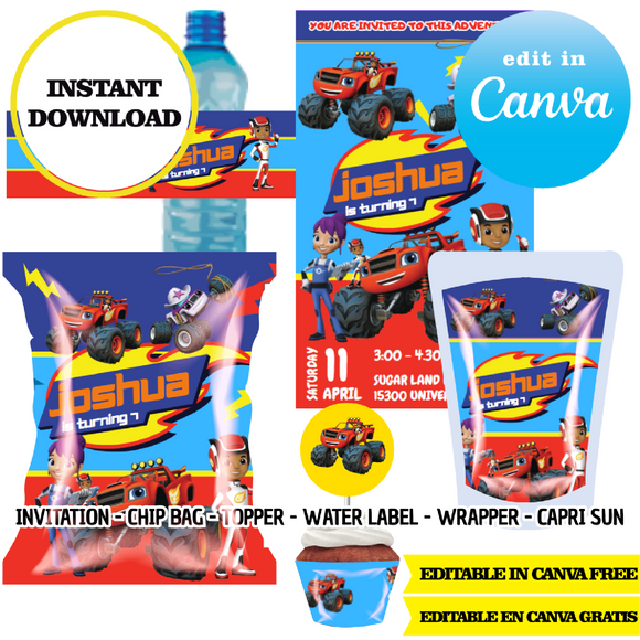 Blaze and the Monster Machines – Canva Templates (Chip Bags, Labels & More)