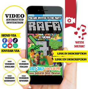 Minecraft, Animated video Invitation, logo and personalized data