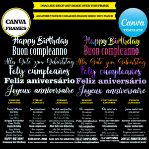 Happy Birthday phrase, frame template mockup, drag and drop, add your own background, add your own image, Digital download, mockup