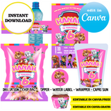 Paw patrol, editable template, Canva editable instant digital download, chip bag, topper, label
