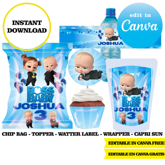 Baby Boss, editable template, Canva editable instant digital download, chip bag, topper, label