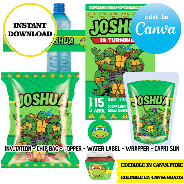 Ninja Turtles – Canva Templates (Chip Bags, Labels & More) – Phigraphic for Free Printable Ninja Turtle Water Bottle Labels