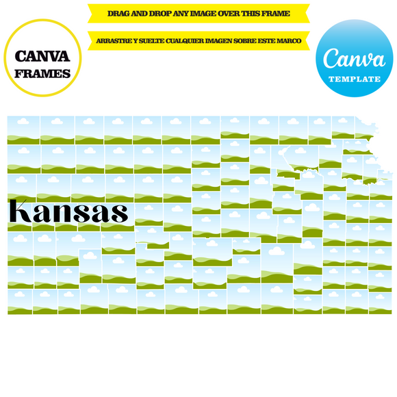 Kansas maps, element frame, USA state, drag and drop in canva