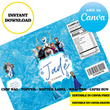 Frozen, editable template, Canva editable instant digital download, chip bag, topper, label