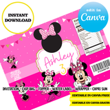 Minnie Mouse, editable template, Canva editable instant digital download, chip bag, topper, label