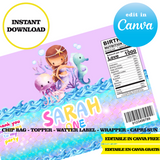 Mermaid tail, editable template, Canva editable instant digital download, chip bag, topper, label, capri sun