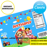 Mickey Farm, editable template, Canva editable instant digital download, chip bag, topper, label