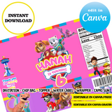 Paw patrol, editable template, Canva editable instant digital download, chip bag, topper, label