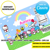 Kit editable para fiesta de Hello Kitty: plantillas de Canva (bolsas para papas fritas, etiquetas y más)