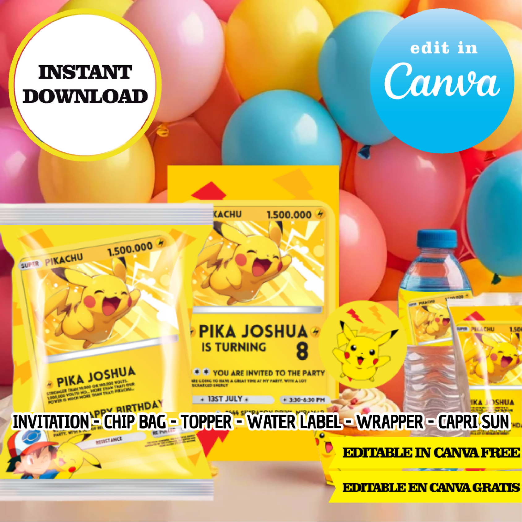 Pokemon, Pikachu cards  Canva Templates (Chip Bags, Labels & More)   Phigraphic
