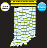 Indiana maps, element frame, USA state, drag and drop in canva