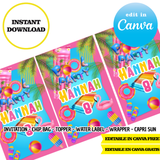 Pool party, editable template, CANVA