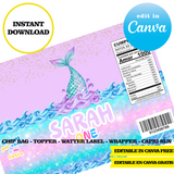 Mermaid tail, editable template, Canva editable instant digital download, chip bag, topper, label, capri sun