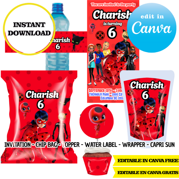 Miracoulus - Ladybug - Canva Templates (Chip Bags, Labels & More)