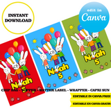 Simon Super Rabbit, editable template, Canva editable instant digital download, chip bag, topper, label,