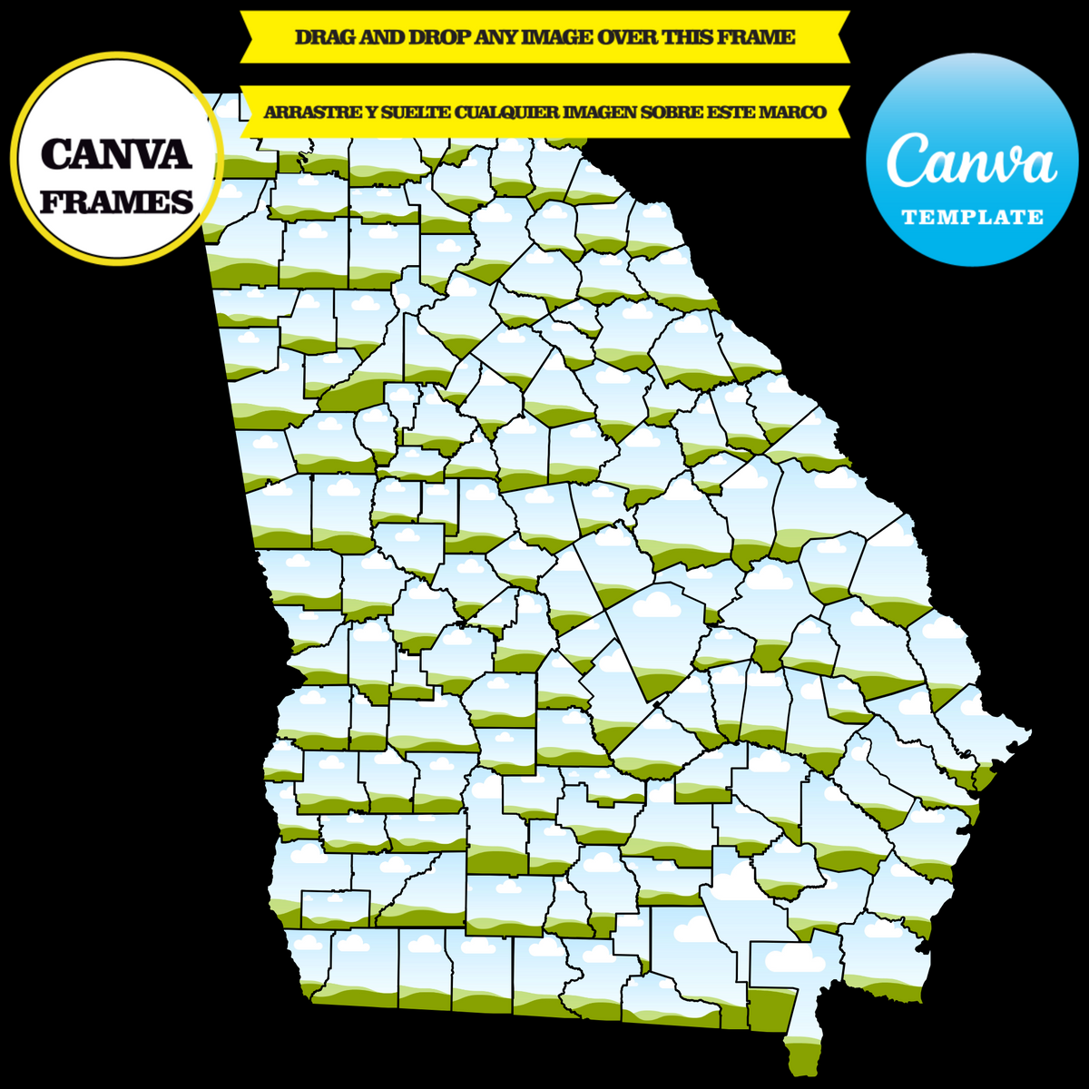 Georgia maps, element frame,mockups, drag and drop in canva – Phigraphic