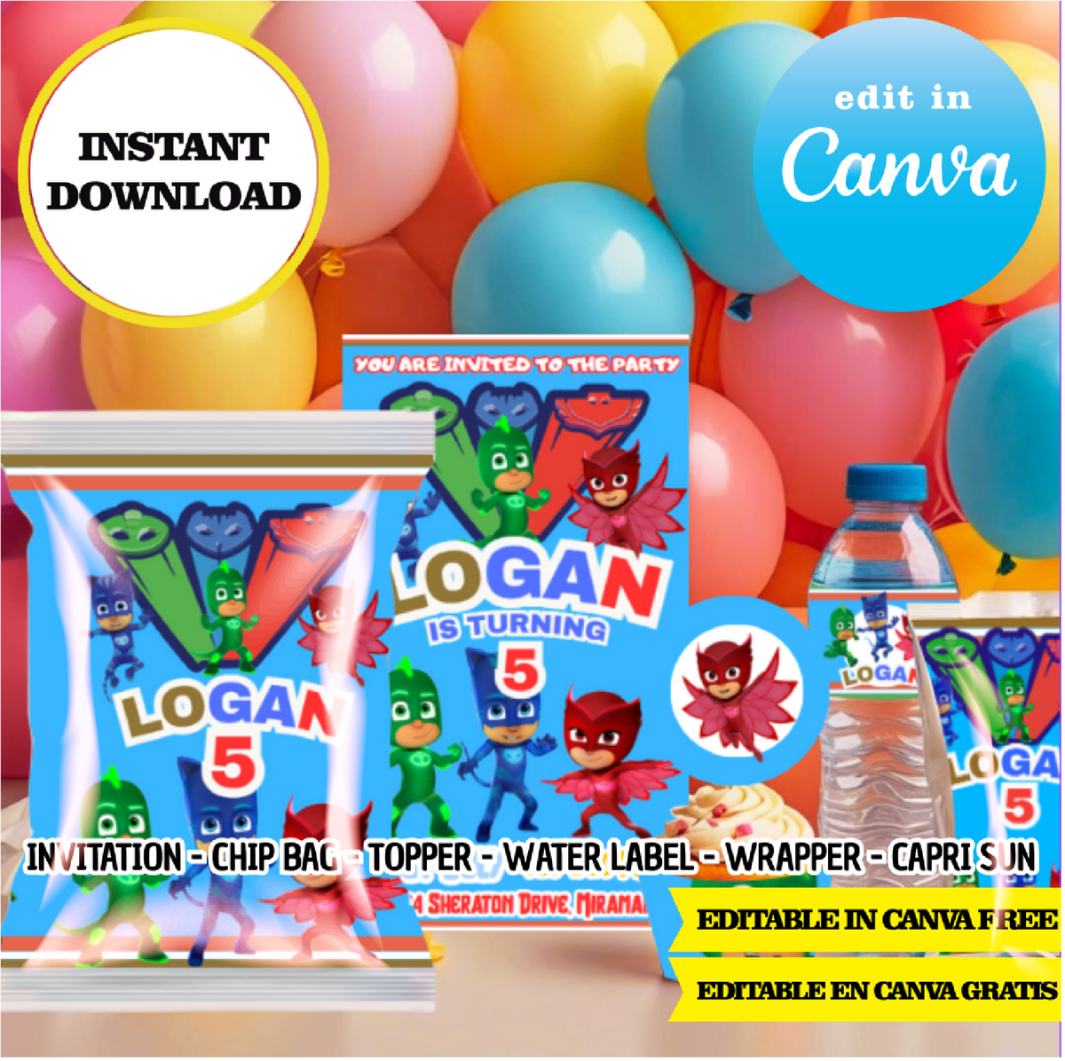PJ mask - Canva Templates (Chip Bags, Labels & More) – Phigraphic