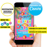 Pool party, editable invitation template in Canva free digital download, invitation pdf