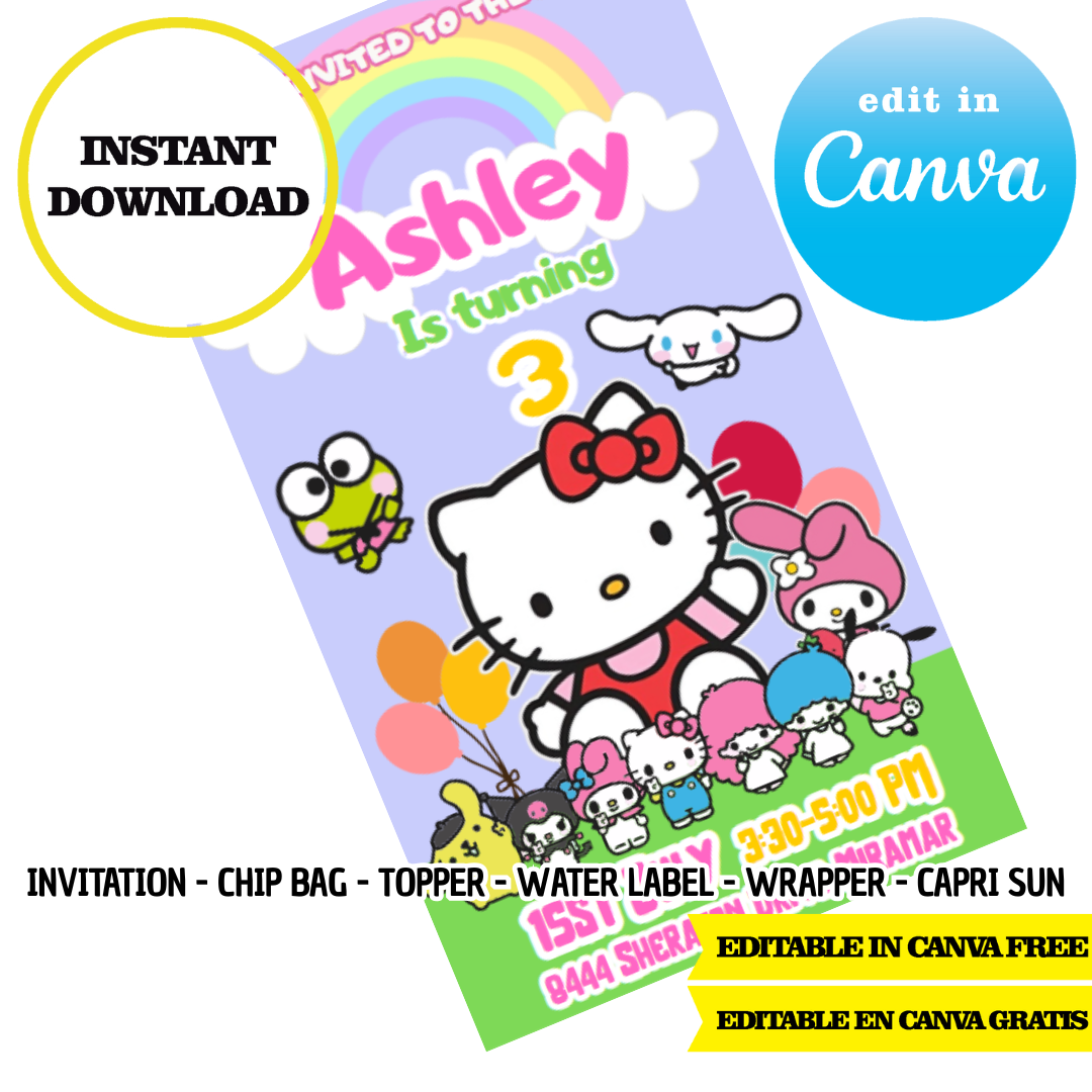 Hello Kitty Canva editable template - Editable Invitation – Phigraphic