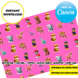 Paw patrol, editable template, Canva editable instant digital download, chip bag, topper, label