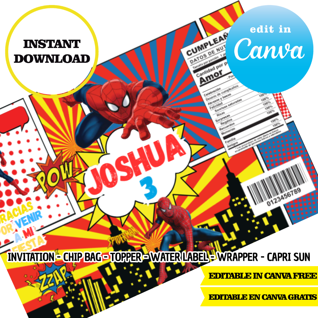Spiderman – Canva Templates (Chip Bags, Labels & More) – Phigraphic