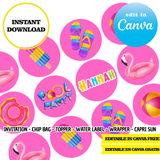 Pool party, editable template, CANVA