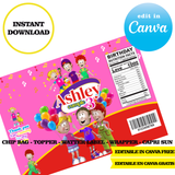 Biper y sus amigos, editable template, Canva editable instant digital download, chip bag, topper, label