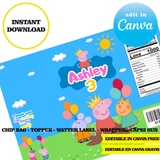 Peppa pig, editable template, Canva editable instant digital download, chip bag, topper, label