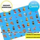 Paw patrol, editable template, Canva editable instant digital download, chip bag, topper, label