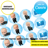 Baby Boss, editable template, Canva editable instant digital download, chip bag, topper, label