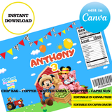 Mickey Farm, editable template, Canva editable instant digital download, chip bag, topper, label