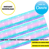 Mermaid tail, editable template, Canva editable instant digital download, chip bag, topper, label, capri sun