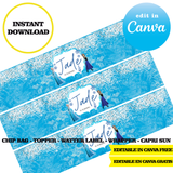 Frozen, editable template, Canva editable instant digital download, chip bag, topper, label