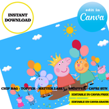 Peppa pig, editable template, Canva editable instant digital download, chip bag, topper, label