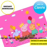 Peppa pig, editable template, Canva editable instant digital download, chip bag, topper, label