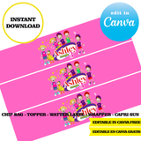 Biper y sus amigos, editable template, Canva editable instant digital download, chip bag, topper, label