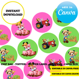 Mickey Farm, editable template, Canva editable instant digital download, chip bag, topper, label