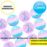 Mermaid tail, editable template, Canva editable instant digital download, chip bag, topper, label, capri sun