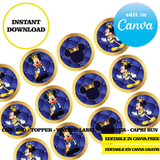 Mickey prince, editable template, Canva editable instant digital download, chip bag, topper, label