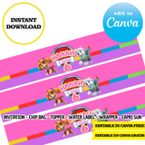 Paw patrol, editable template, Canva editable instant digital download, chip bag, topper, label