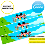 Mickey and his friends, editable template, Canva editable instant digital download, chip bag, topper, label